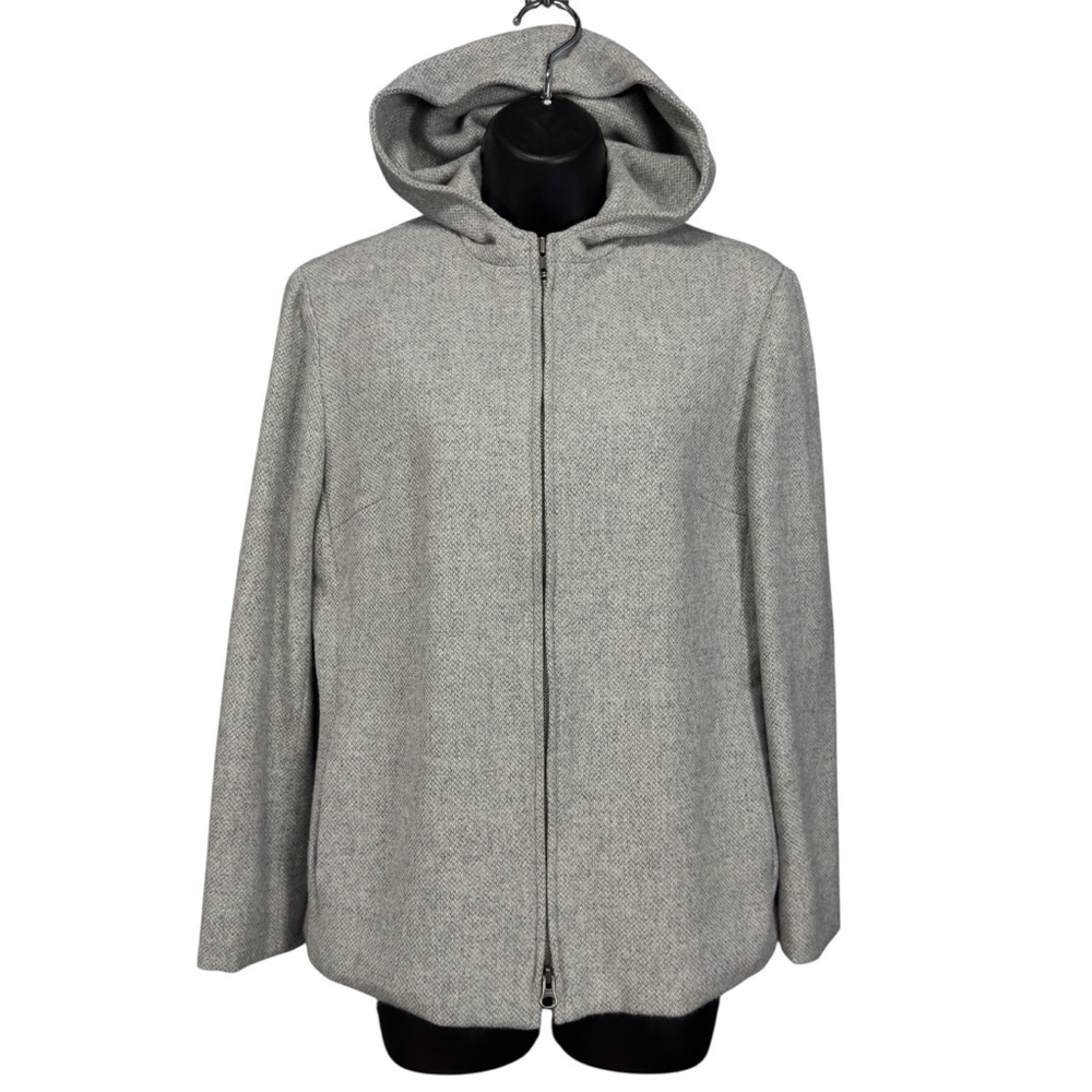 Lauren Ralph Lauren Light Gray Textured Wool Twill Hooded Zip Jacket